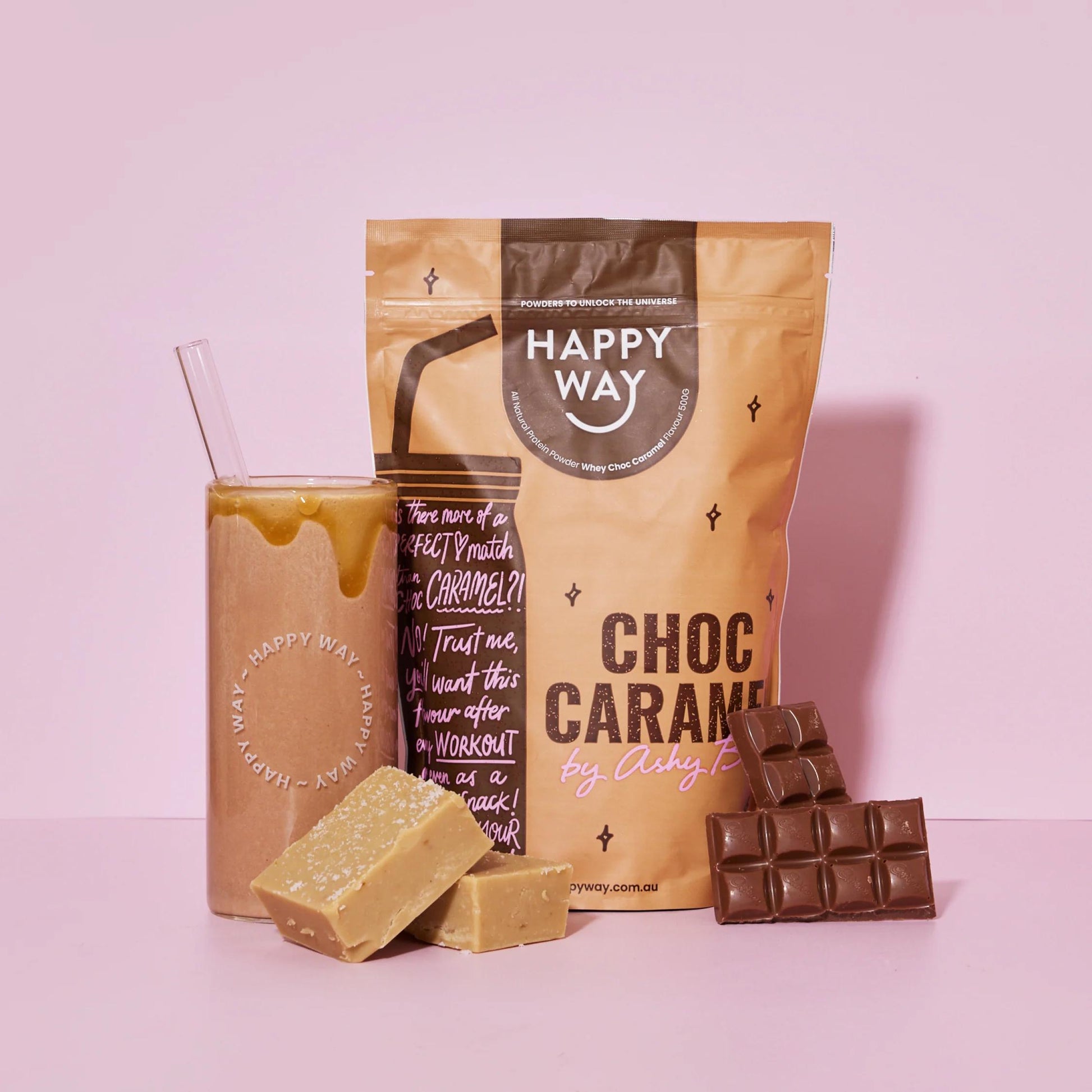 Ashy Bines Choc Caramel Whey Protein Powder - 500g