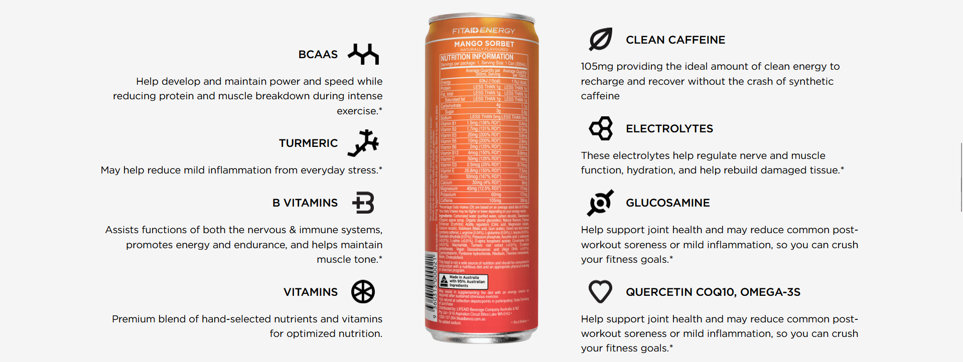 Fitaid Energy - Clean Caffeine from Green Tea + BCAAs + Electrolytes