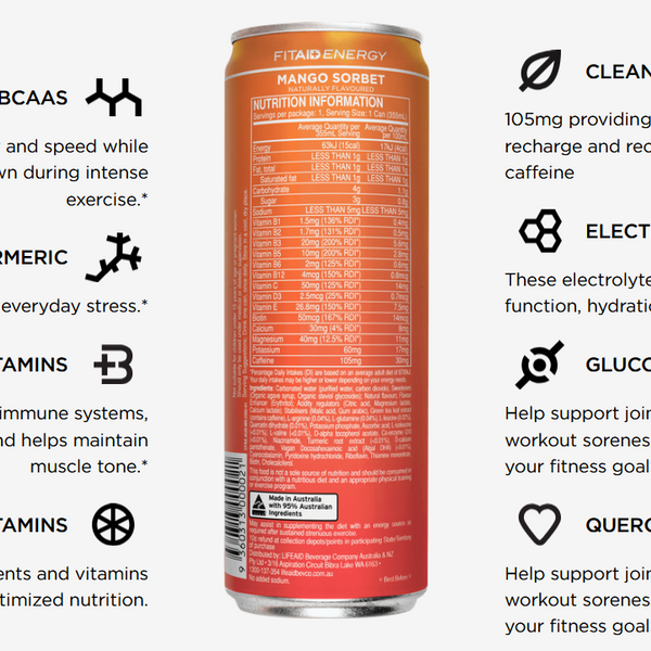 Fitaid Energy - Clean Caffeine from Green Tea + BCAAs + Electrolytes