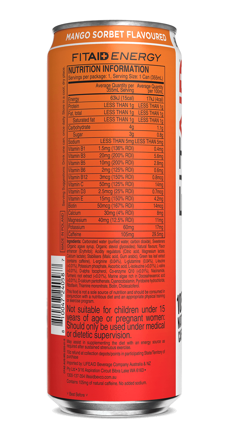 Fitaid Energy - Clean Caffeine from Green Tea + BCAAs + Electrolytes