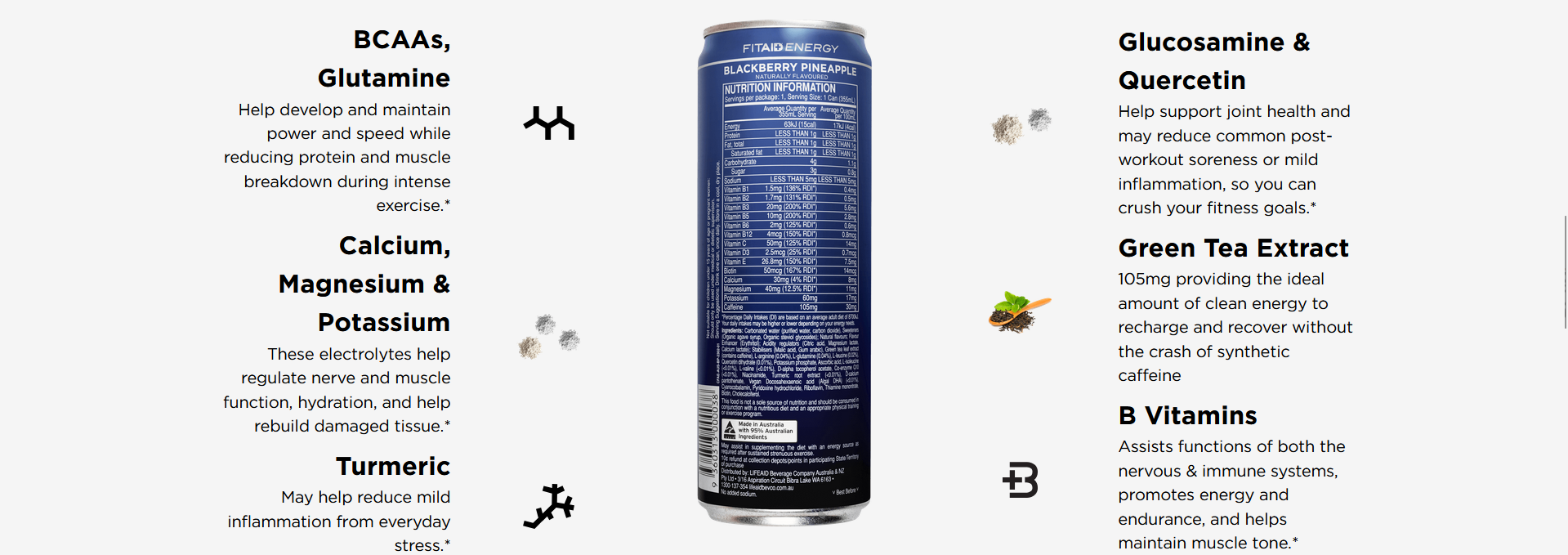 Fitaid Energy - Clean Caffeine from Green Tea + BCAAs + Electrolytes