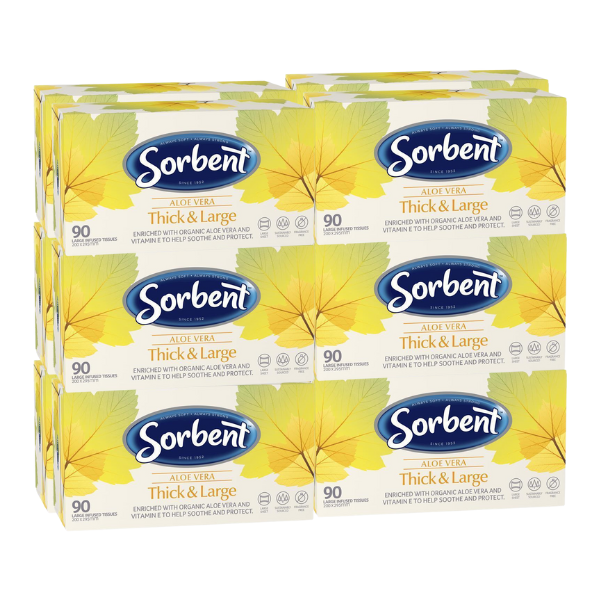 Sorbent Facial Tissues Thick & Large Aloe Vera 95 Pack x 12