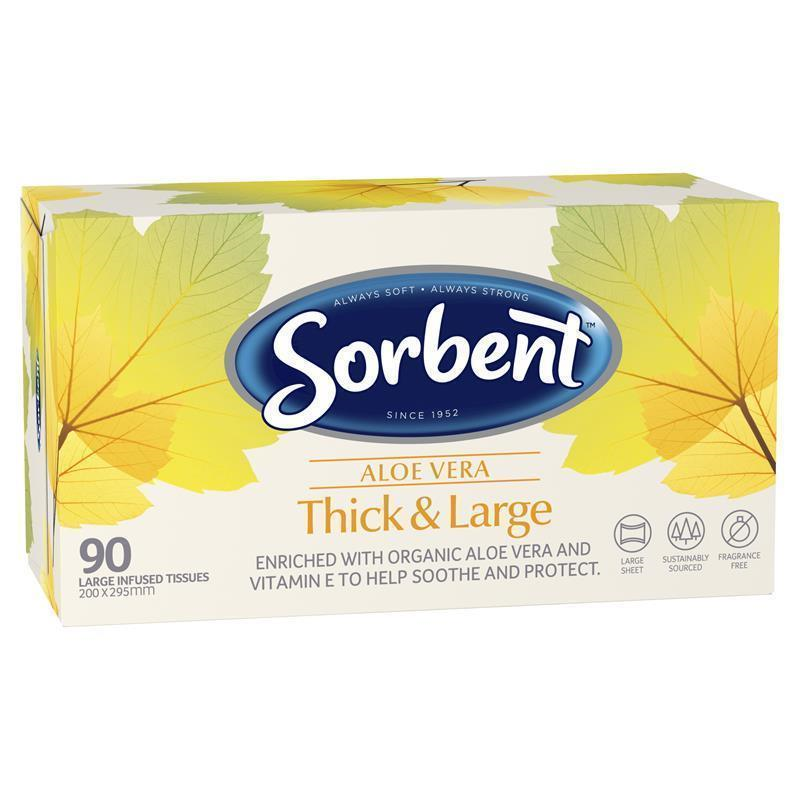Sorbent Facial Tissues Thick & Large Aloe Vera 95 Pack x 12